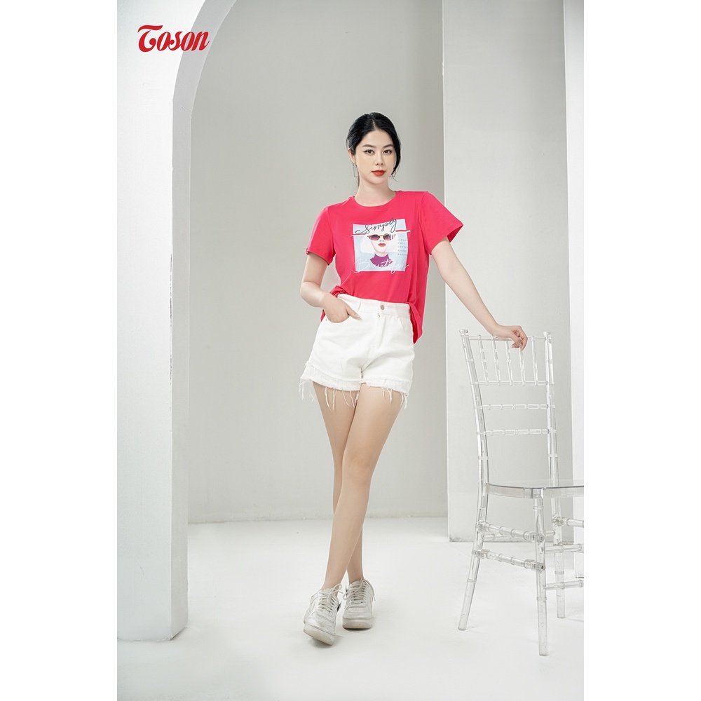 Áo cotton hồng sen dáng suông in hình cô gái đeo kính AP034S63 Toson