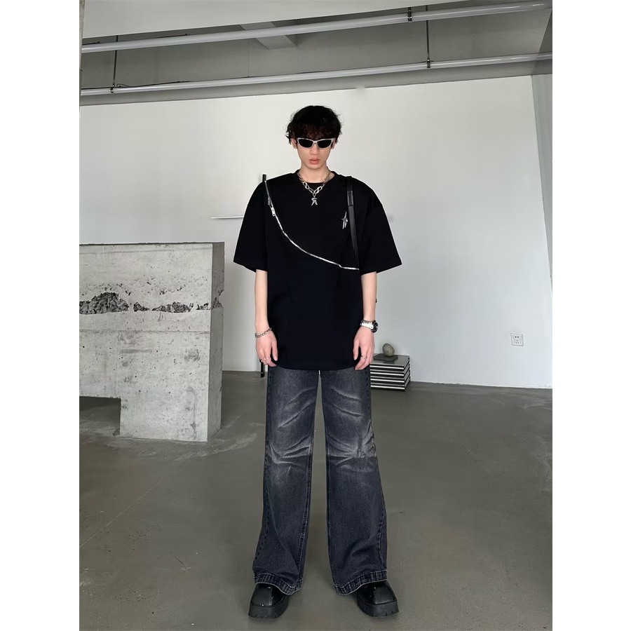 Áo Thun Ngắn Tay Có Khóa Kéo Thiết Kế Thời Trang Cho Nam