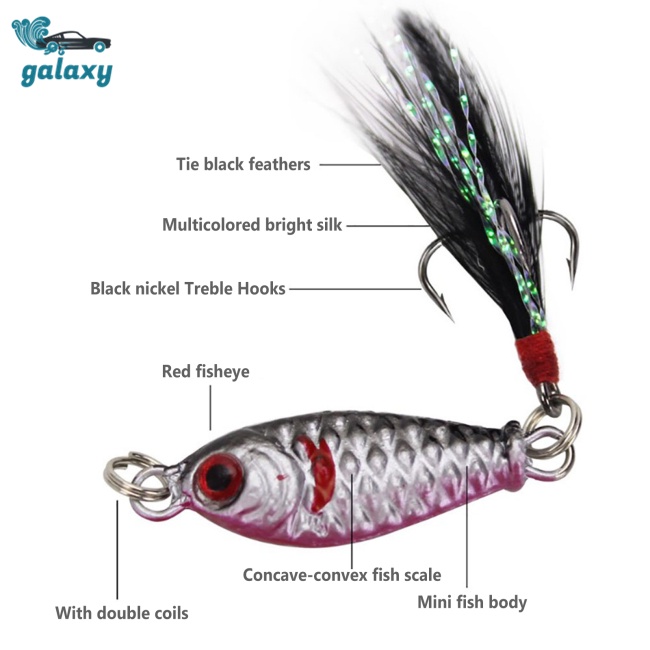 Bộ 4 Mồi Câu Cá Mini 3cm 6g 6g Kèm Móc Câu Hình Lông Vũ