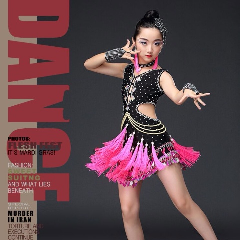 Chân Váy Khiêu Vũ Latin Màu Đen Tua Rua Thời Trang Mùa Xuân 2019 Cho Bé Gái