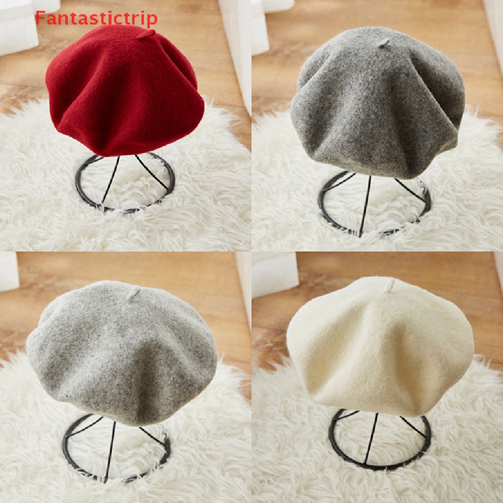 [Fantastictrip] Mũ Beret Len Màu Trơn Giữ Ấm Mùa Đông Phong Cách Nghệ Sĩ Pháp Cổ Điển Thanh Lịch Phù Hợp Với Tất Cả Các Quý Cô Mới