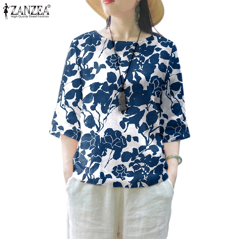 Áo kiểu ZANZEA tay lửng 3 / 4 họa tiết hoa thời trang cho nữ