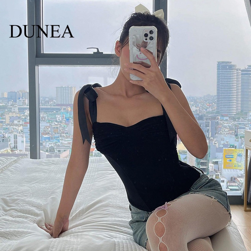 DUNEA Áo Ba Lê Dây Rút Eo Bằng Vải Satin Gợi Cảm Dành Cho Bạn Nữ