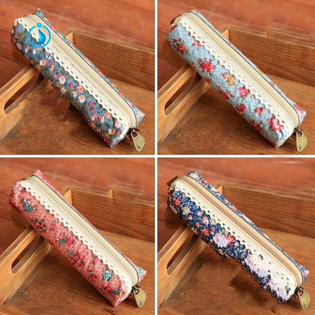 (Shop Amart) Túi Đựng Bút In Hoa Có Dây Kéo Thời Trang