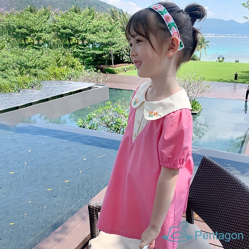 Đầm Tay Phồng Thêu Họa Tiết Xinh Xắn Thời Trang Mùa Hè Cho Bé Gái