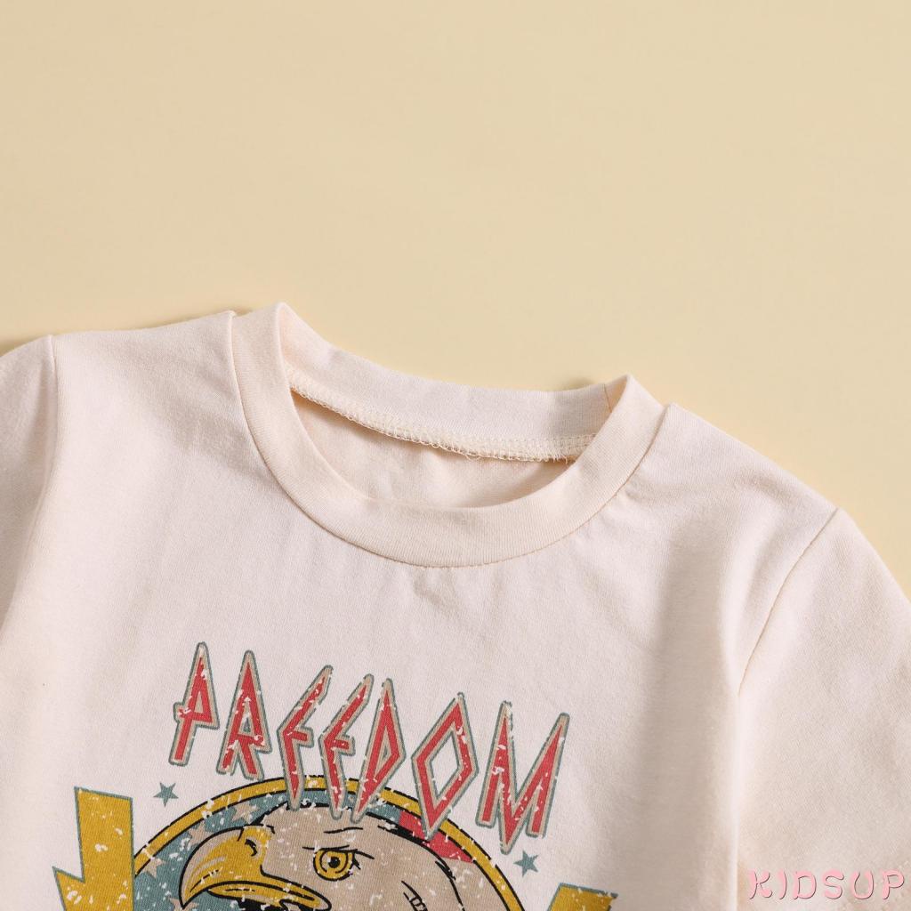 Set Đồ 2 Món Gồm Áo Thun Tay Cộc Cổ Tròn In Chữ + Quần Ngắn Màu Trơn Cho Bé Trai