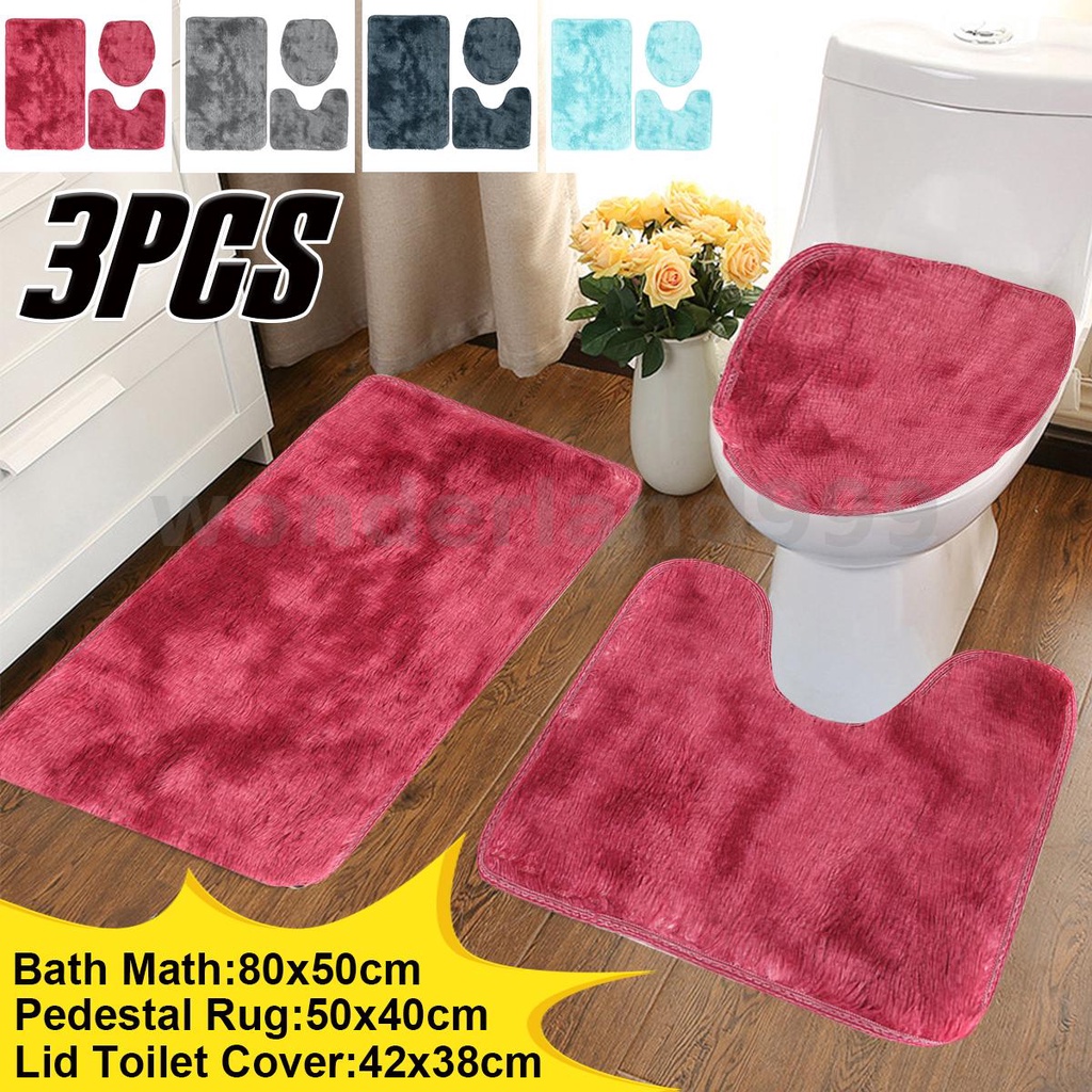 Bộ 3 Món Gồm Thảm Lót Và Vỏ Bọc Nắp Bồn Cầu Chống Trượt Trang Trí Nhà Tắm