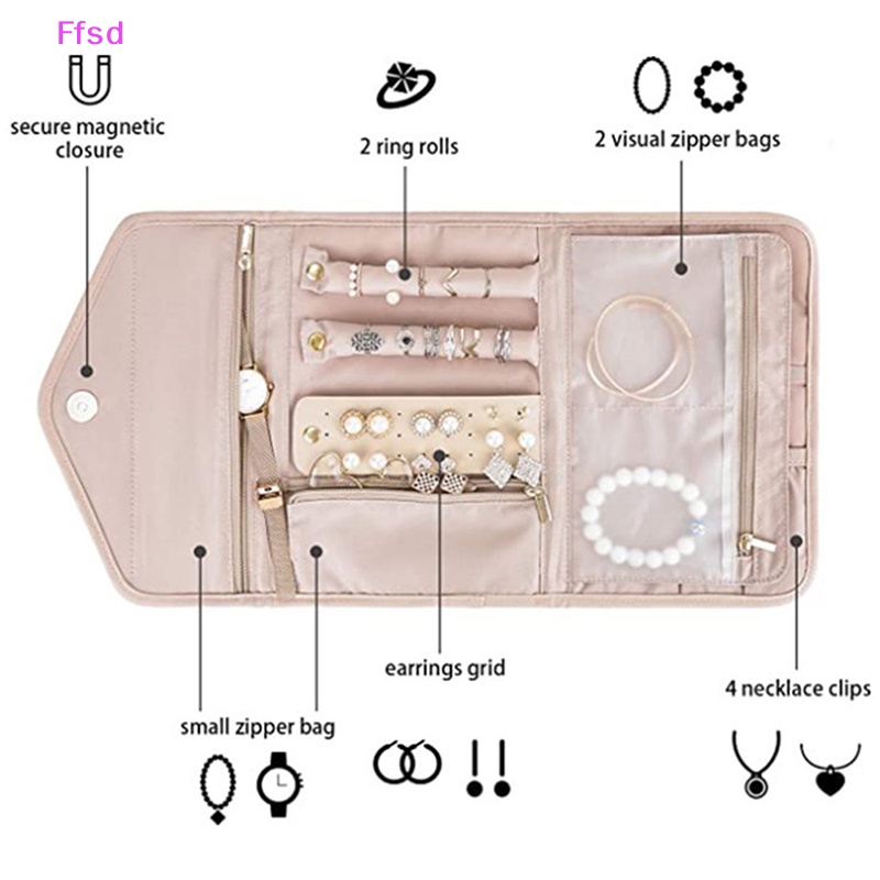 {Ffsd} Túi Cuộn Đựng Trang Sức Di Động Có Thể Gập Lại Cho Hành Trình / Vòng Cổ / Bông Tai * Bán
