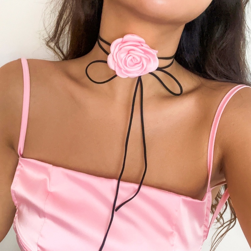 Vòng Cổ Choker Bằng Satin Trang Trí Hoa Phong Cách Bohemia