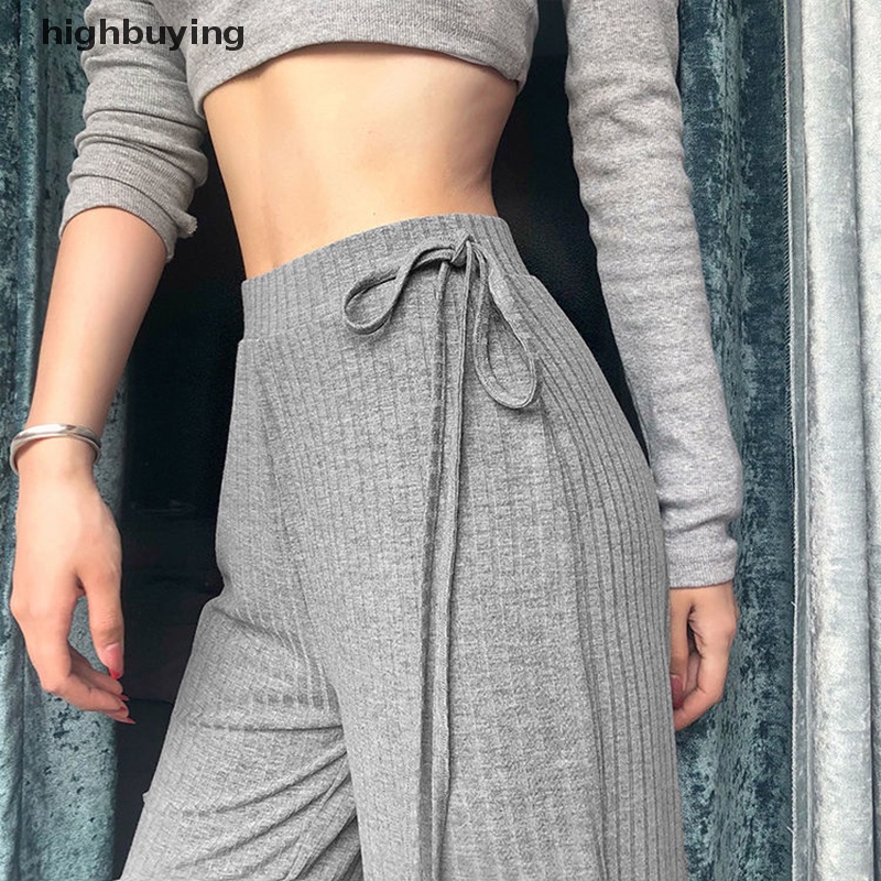 Quần Dệt Kim Lưng Cao Phối Dây Rút Thời Trang Đường Phố Cá Tính