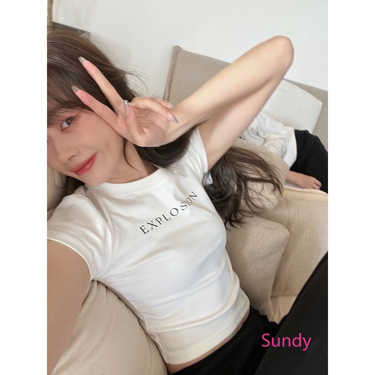 Áo Croptop Tay Ngắn In Chữ Đơn Giản Dễ Phối Đồ Thời Trang Hè Phong Cách Mỹ Cho Nữ