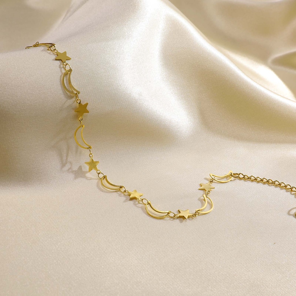 Lắc Chân Mạ Vàng 14K Hình Ngôi Sao / Mặt Trăng Dễ Thương Không Gây Dị Ứng