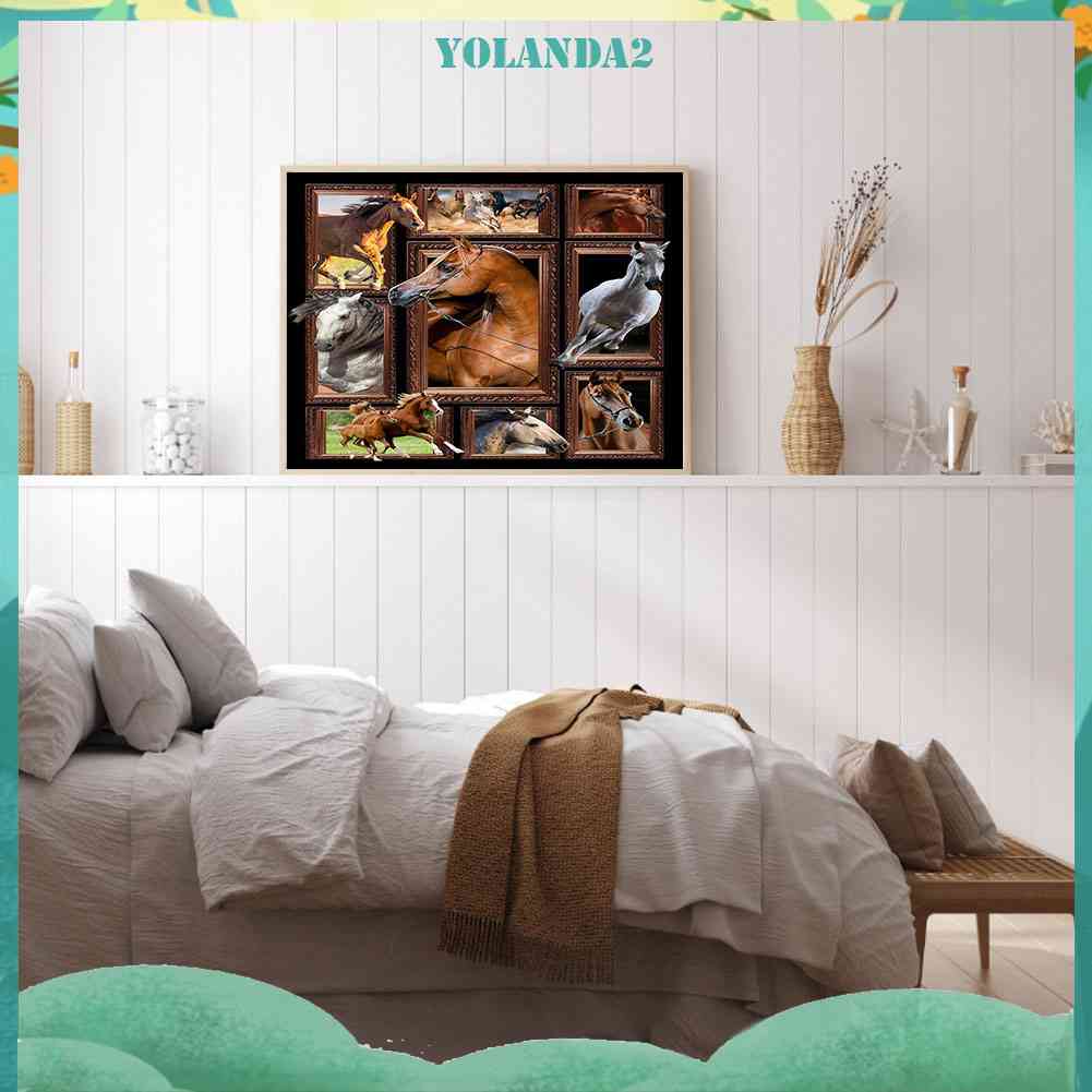 Tranh Đính Đá Kim Cương Toàn Bộ 5D DIY Hình Vẽ Ngựa / Mèo