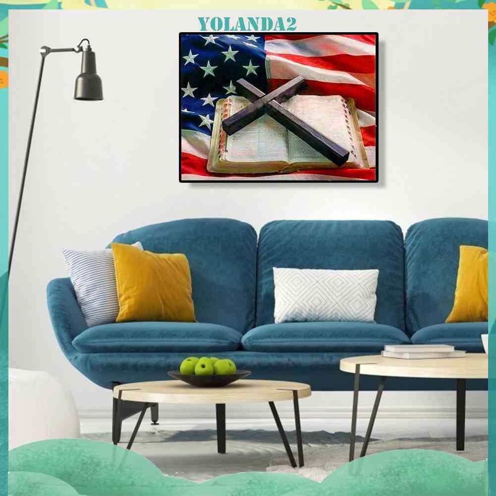 Tranh Đính Đá Kim Cương Toàn Bộ 5D DIY Hình Cờ Mỹ