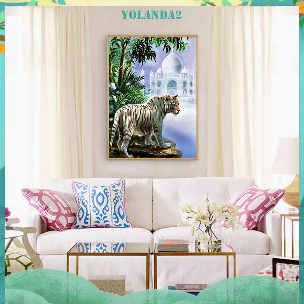 Bộ Tranh Đính Đá 5D DIY Hình Chú Hổ Trắng Độc Đáo Trang Trí Nhà Cửa
