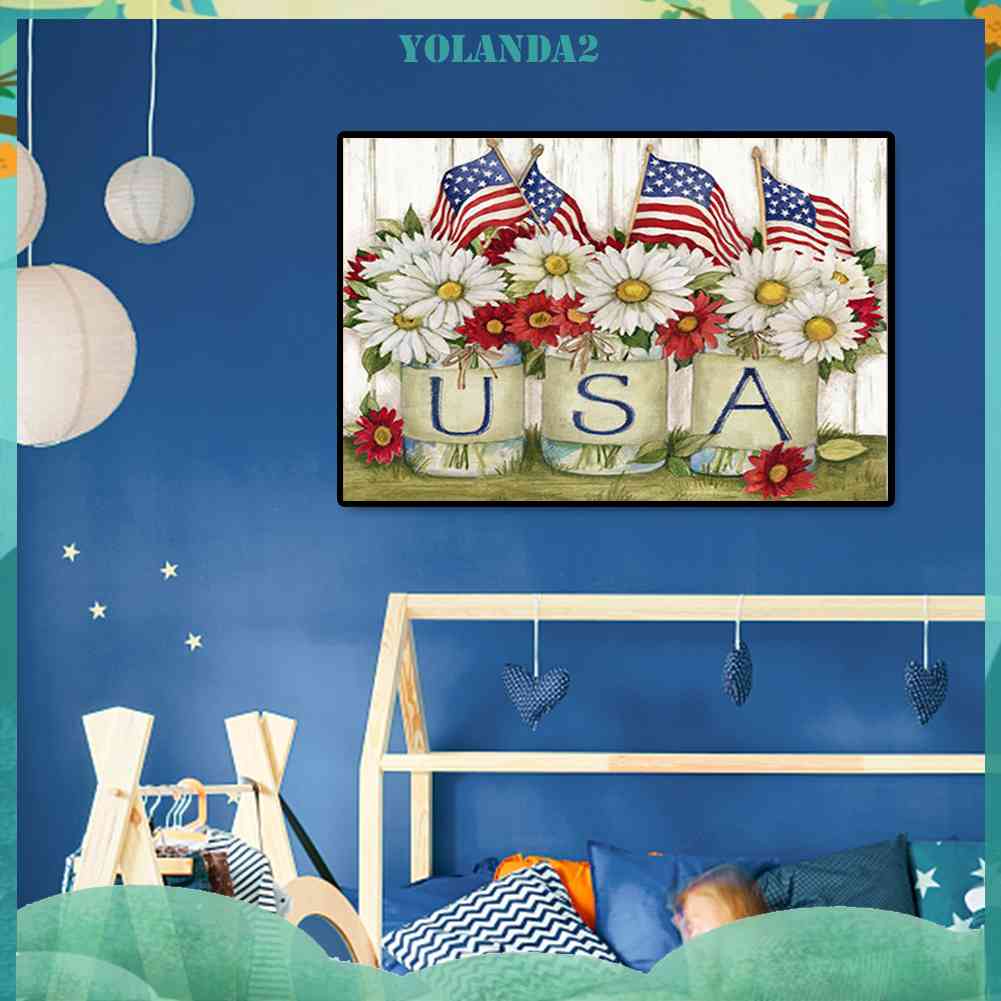 Tranh Đính Đá Kim Cương Toàn Bộ 5D DIY Hình Cờ Mỹ