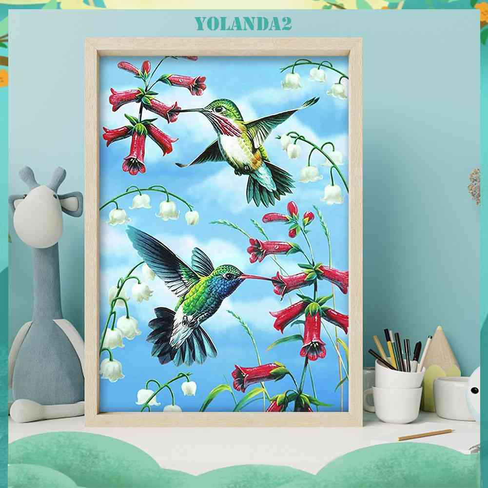 Tranh Đính Đá Kim Cương Toàn Bộ Họa Tiết Chim Và Hoa Dùng Trang Trí Tường