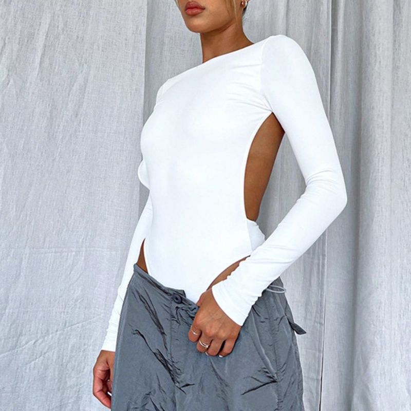 Áo Liền Thân Tay Dài Hở Lưng Màu Trơn Quyến Rũ Dành Cho Nữ