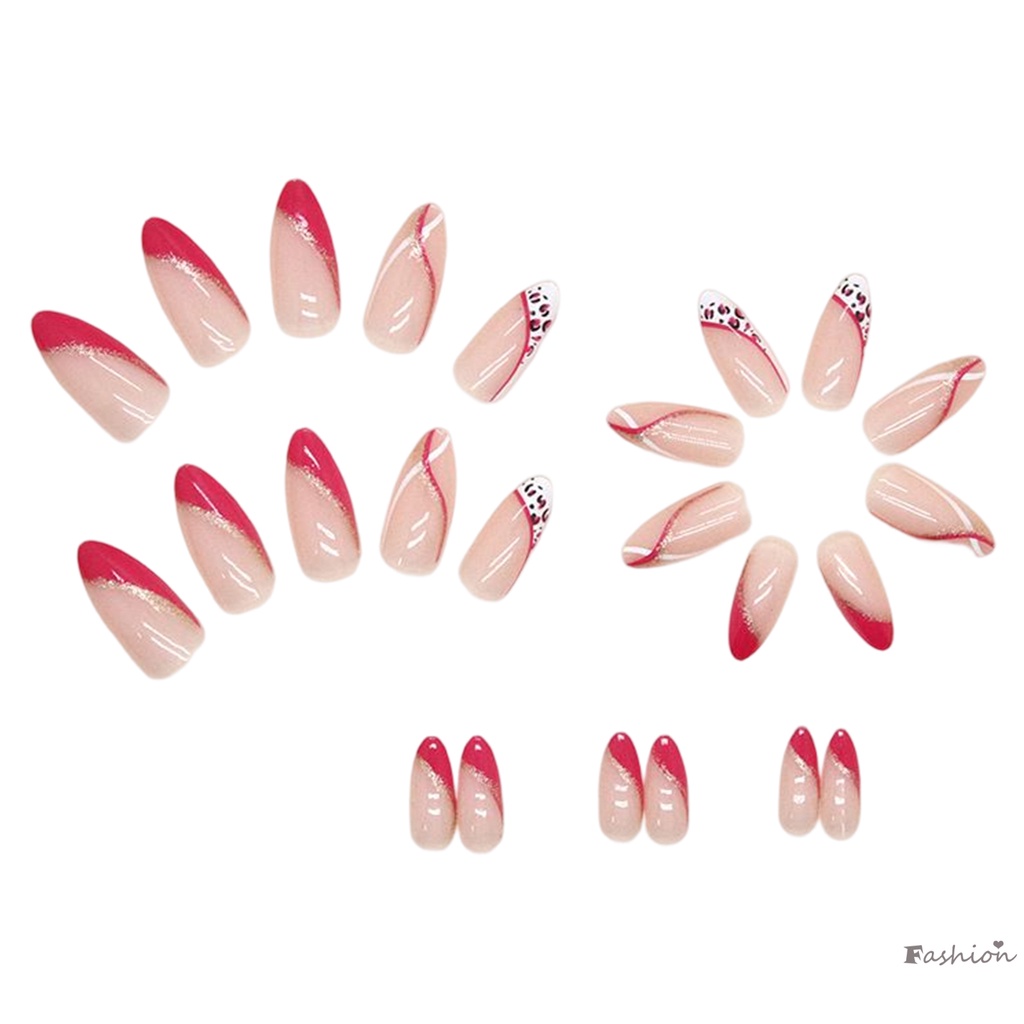 Bộ Móng Tay Giả Trong Suốt Họa Tiết Da Báo Màu Hồng Chống Nước Lâu Trôi An Toàn