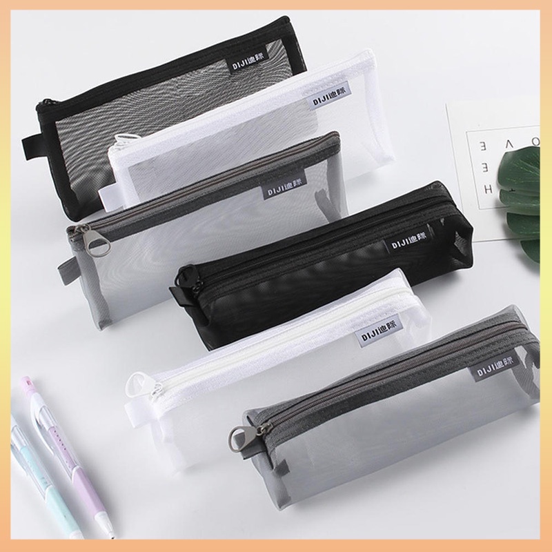 Túi Đựng Cọ Trang Điểm Ba Chiều Bằng Nylon Màu Xám Đen Dung Tích Lớn Trong Suốt
