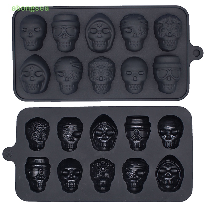 Abongsea Khuôn Làm Đá 10 Ô Hình Đầu Lâu Bằng Silicon