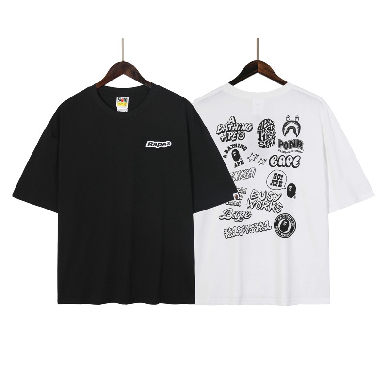 Áo Thun BAPE A BATHING APE Tay Ngắn Cổ Tròn Dáng Rộng Chất Liệu Cotton Họa Tiết Rằn Ri Thời Trang Cho Nam Và Nữ 2023 Mới