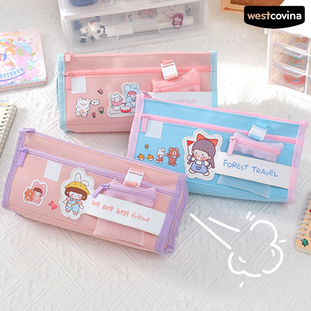 [COD]♪Túi Đựng Bút Chì Sức Chứa Lớn Thiết Kế Nhiều Ngăn Có Dây Kéo Chống Nước In Họa Tiết Hoạt Hình Cho Học Sinh