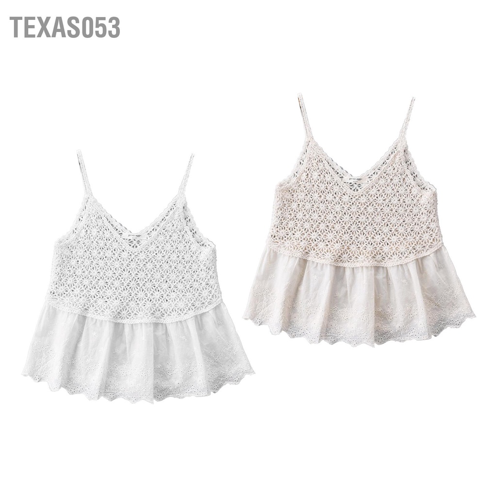 Texas053 Phụ Nữ Spaghetti Dây Top Thêu Khoét Hở Dệt Kim Áo Sơ Mi Ngọt Ngào Yếm Hàng Đầu