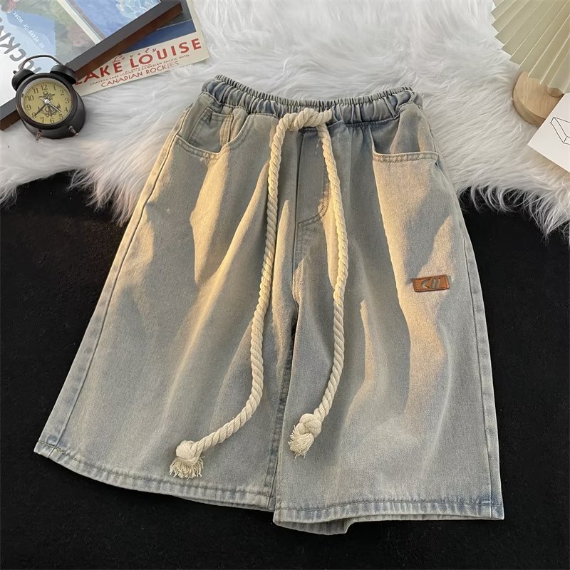 Quần Short Denim Dáng Rộng Phong Cách Retro Nhật Bản Cho Nam Giới