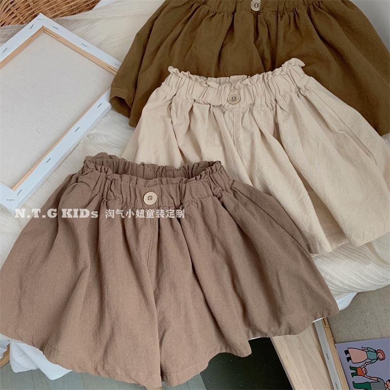 Quần Short Vải Lanh cotton Mềm Mại Lưng Thun Co Giãn Thời Trang Mùa Hè Cho Bé Gái