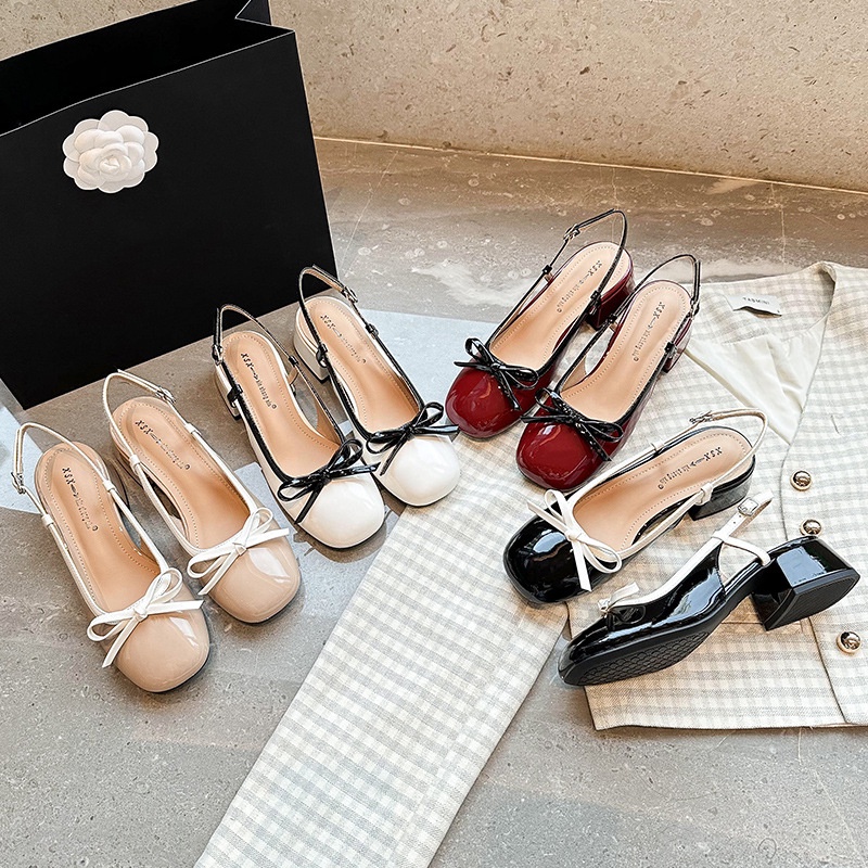 Giày Cao Gót Mũi Tròn Màu Sắc Tương Phản Phong Cách Hàn Quốc Cho Nữ