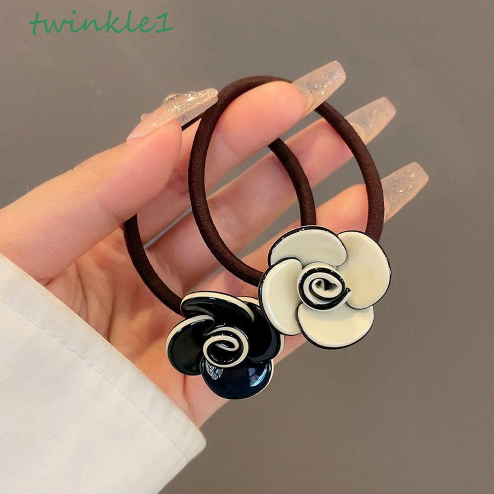 Dây Buộc Tóc Đuôi Ngựa Cao Su Co Giãn Đính Hoa Trà Lấp Lánh Kiểu Vintage