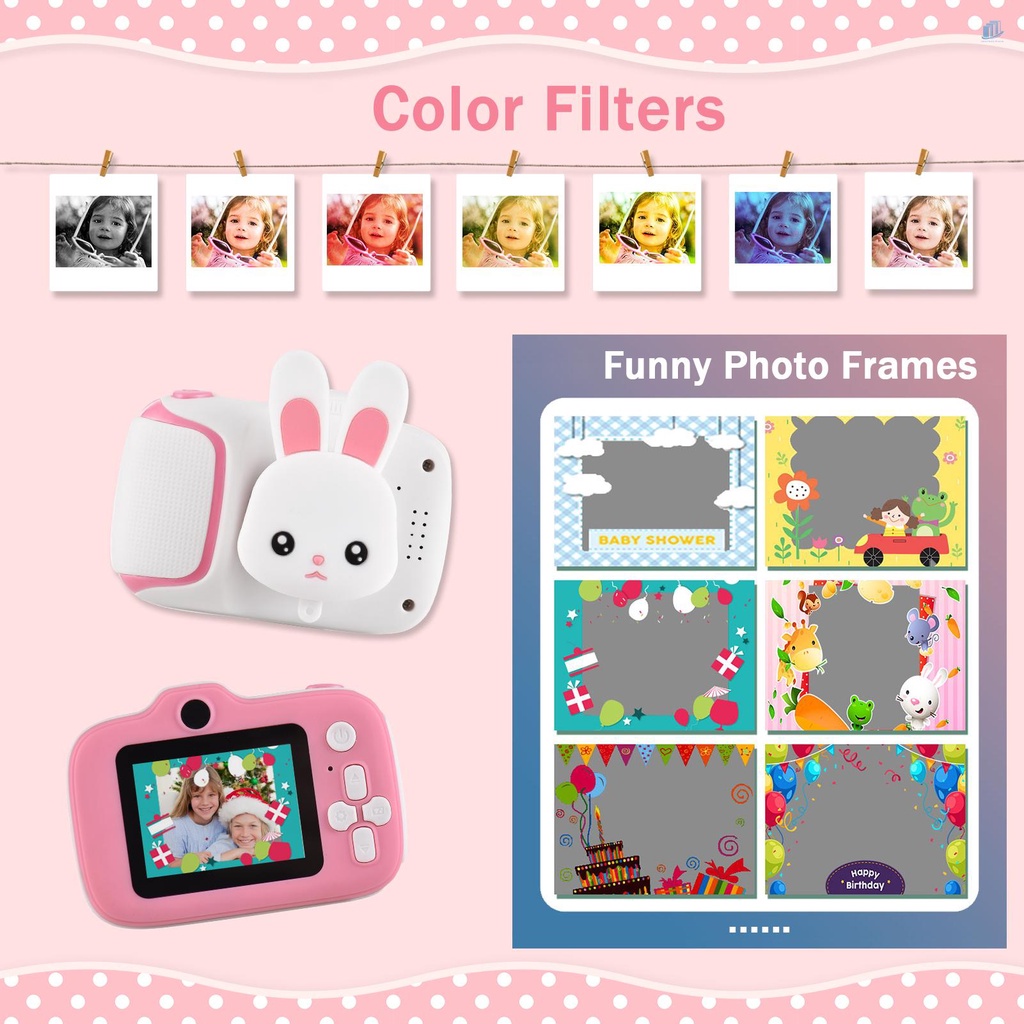 Máy Ảnh Kỹ Thuật Số Mini 1080P Màn Hình 2.0 Inch IPS 4X Zoom Kèm Khung Ảnh Vui Nhộn Cho Bé