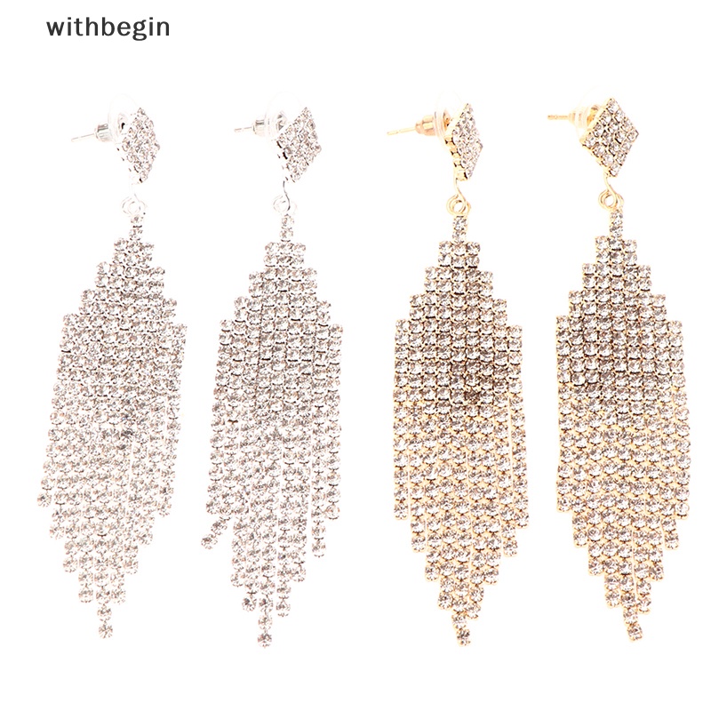 Bông Tai Mạ Bạc 925 Dáng Dài Đính Pha Lê Lấp Lánh Phong Cách Cổ Điển Thời Trang