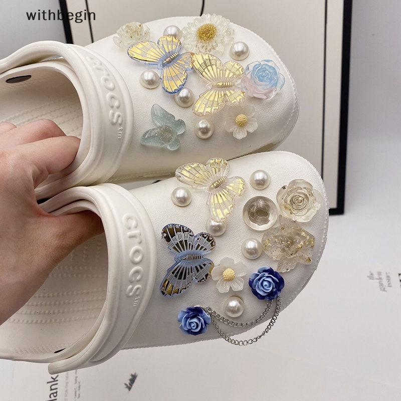 Bộ Phụ Kiện Đục Lỗ Giày Diy Hình Bướm Màu Vàng Kim Có Thể Tháo Rời