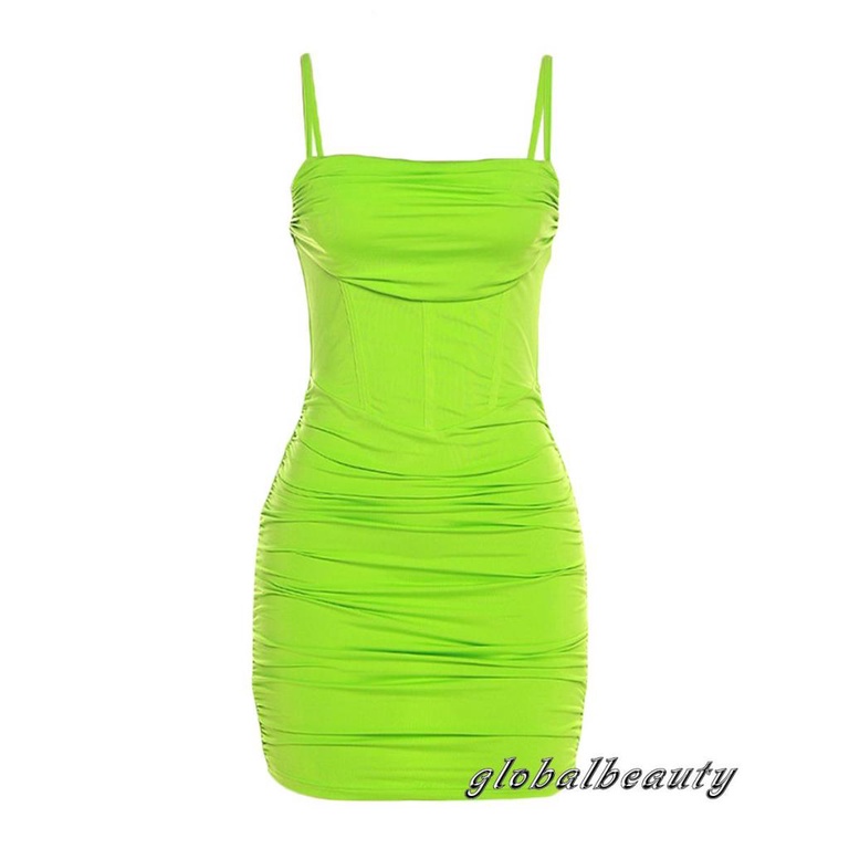 Đầm Hai Dây Ngắn Ôm Dáng Màu Xanh Lá Thời Trang Mùa Hè Cho Nữ