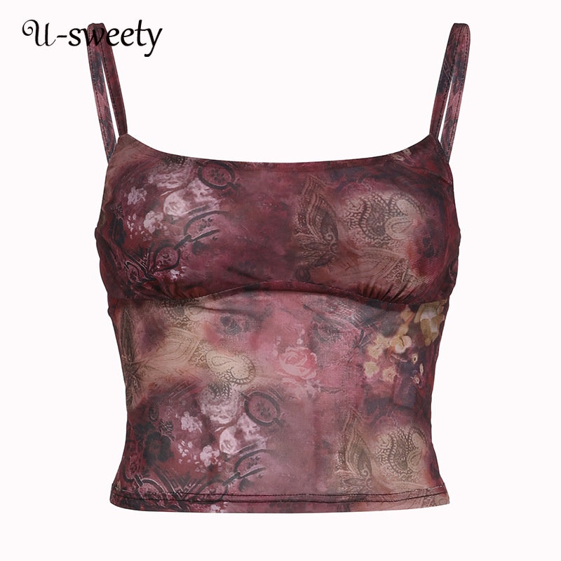 Áo Tank Top Sát Nách Cổ Yếm Dáng Ôm In Họa Tiết Thời Trang 2023 Cho Bạn Gái