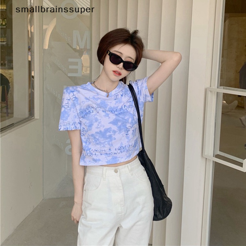 Áo Thun Crop Top Tay Ngắn Cổ Tròn Nhuộm Màu Thời Trang Mùa Hè Cho Nữ SBS
