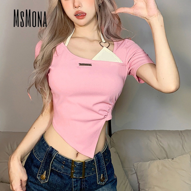 Áo Thun Tay Ngắn Cổ Tròn Màu Trơn Dáng Ôm Thời Trang 2023 Quyến Rũ Cho Nữ