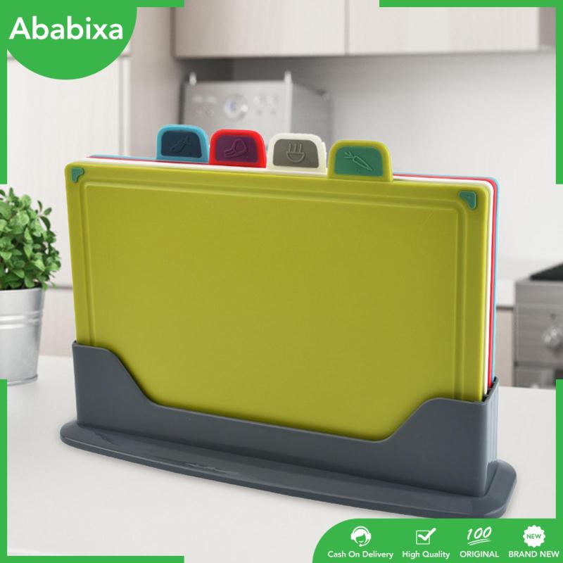 Set 4 Thớt Cắt Thực Phẩm Chống Trượt Kèm Giá Đỡ Tiện Dụng Cho Nhà Bếp