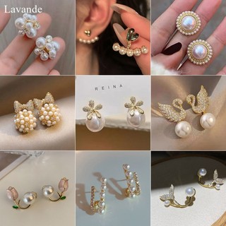 【LAVANDE】Bông Tai Mạ Bạc 925 Hình Hoa Tua Rua Đính Ngọc Trai Thời Trang Cho Nữ E01G5