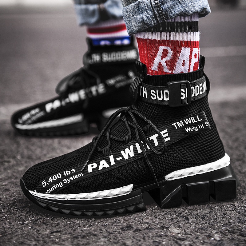 Giày Thể Thao Cổ Cao Phối Lưới Siêu Nhẹ Thoáng Khí Chống Trượt Thời Trang Cho Nam