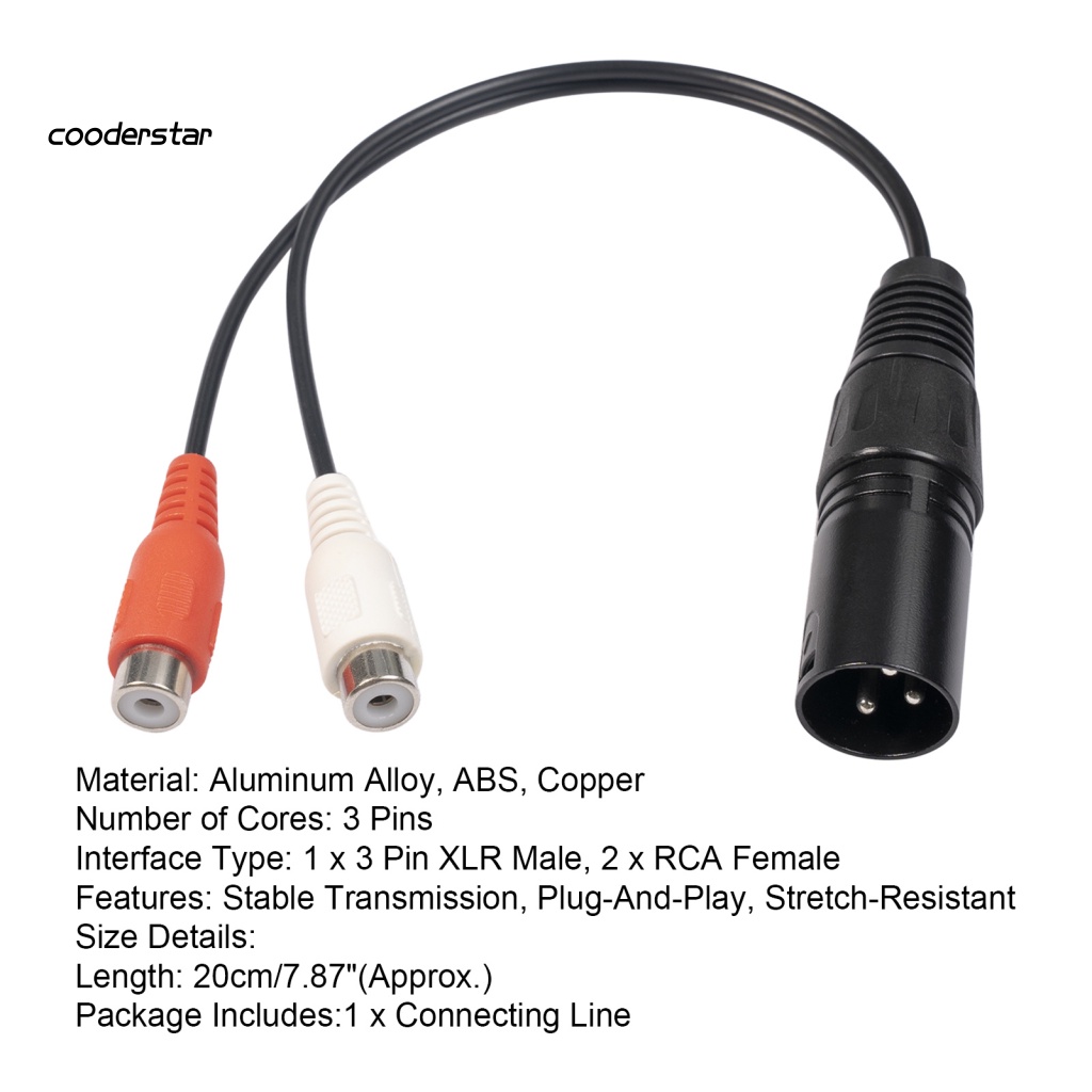 Cáp Chuyển Đổi Âm Thanh Micro XLR 3Pin Male Sang 2 RCA Female Tốc Độ Cao