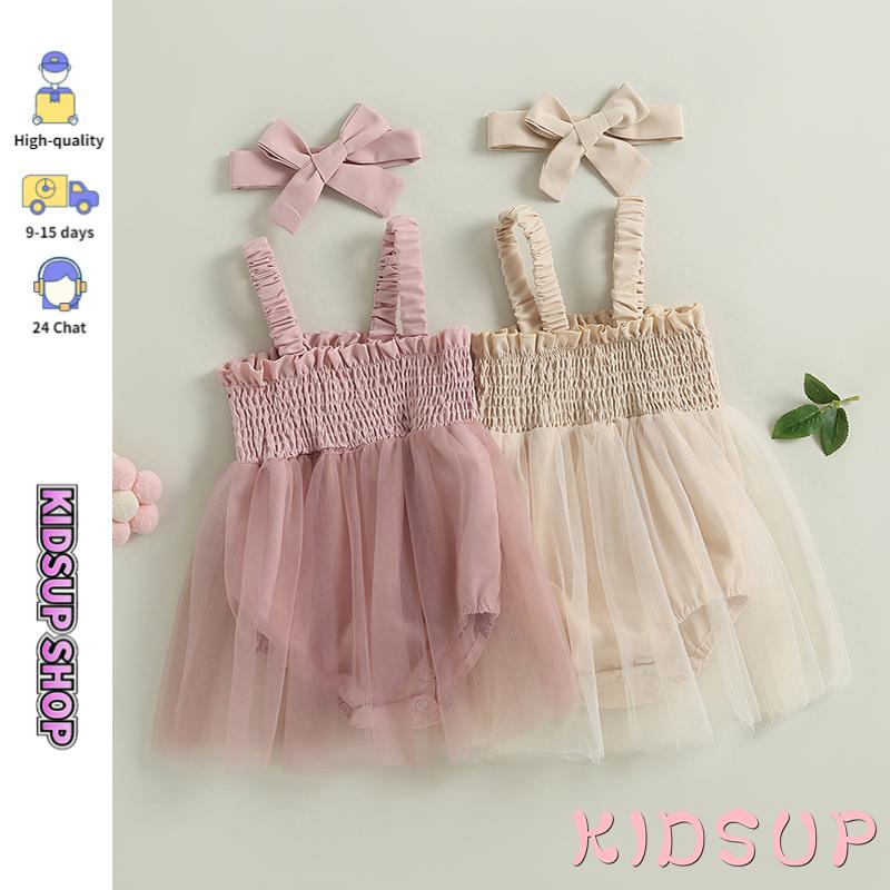 Bộ Đầm 2 Món Không Tay + Băng Đô Thời Trang Mùa Hè Cho Bé Gái 1 Tuổi