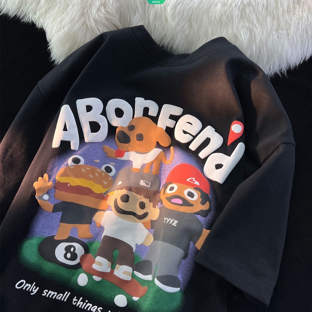 Áo Thun 100% Cotton Tay Ngắn Dáng Rộng In Họa Tiết Hoạt Hình Phong Cách Hàn Quốc Thời Trang Mùa Hè 2023