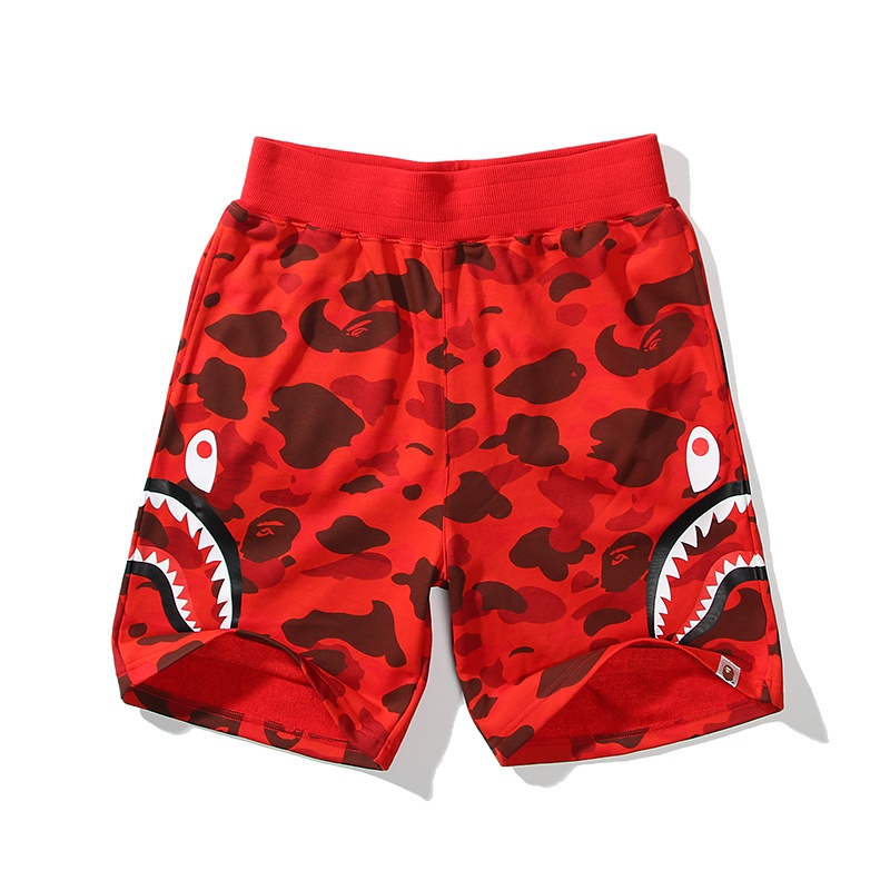 A BATHING APE Quần Short Vải cotton In Hình Đầu Cá Mập Họa Tiết Rằn Ri Hai Mặt Cá Tính