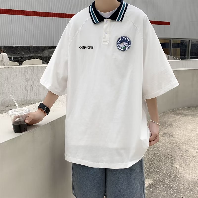 Áo polo Dáng Rộng Tay Lỡ In Họa Tiết Thời Trang Mùa Hè Phong Cách Hàn Quốc Cho Nam