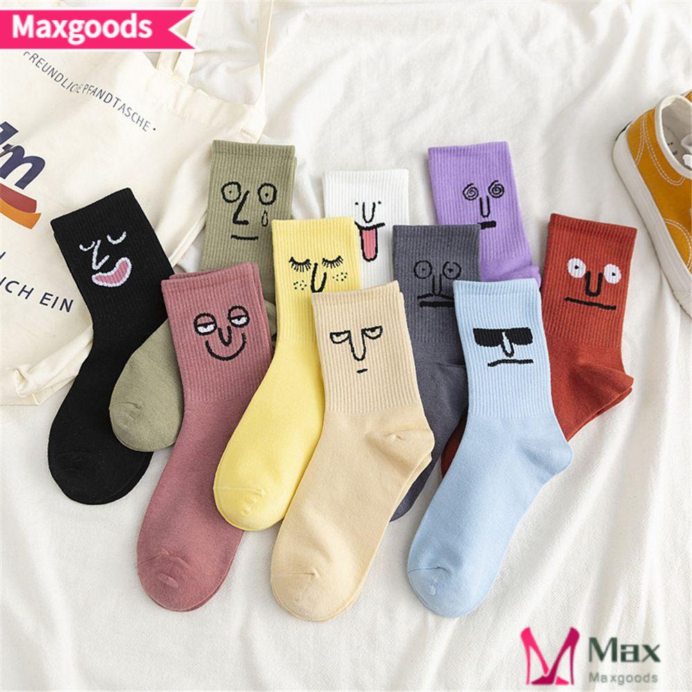 Tất Dài Unisex Thoáng Khí In Hình Biểu Tượng Cảm Xúc Vui Nhộn Màu Trắng