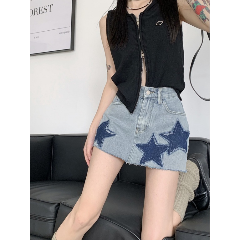 Chân Váy Denim Chữ a Lưng Cao Phong Cách Retro Thời Trang Mùa Hè Dành Cho Nữ