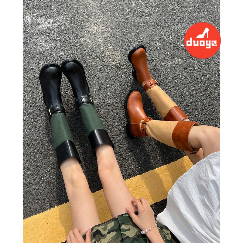 Duoya Tóc Thẳng ~ [Hàng Có Sẵn] Giày Bốt Cao Bồi Phương Tây Cổ Điển Có Khóa Kéo Phía Sau Cho Nữ OL Chất Lượng Cao